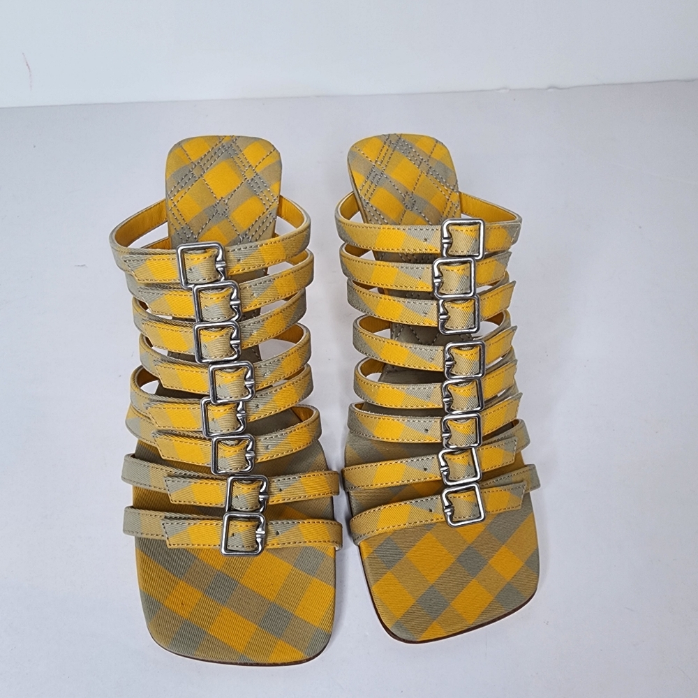 Burberry Womens Step Check Cotton Sandals In Yellow Size 36 - Picture 4 of 9